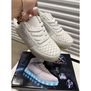 GleamKicks White LED Light Up Glow Shoes Low Top Sneakers with USB Charger US5,5